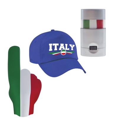 Italie supporters set - baseballcap blauw - met vlag schminkstift - foamhand - volwassenen - landen