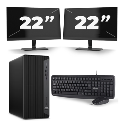 HP EliteDesk 800 G6 Tower - Intel Core i5-10e Generatie - 16GB RAM - 256GB SSD - Windows 11 + 2x 22 inch Monitor