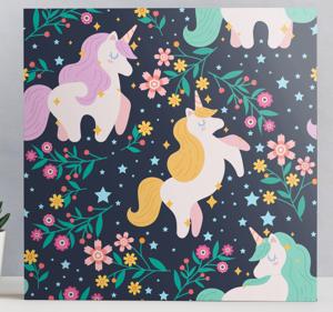 Canvas schilderij kleurrijke eenhoorn en bloemen