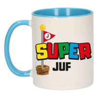 Cadeau koffie/thee mok voor Juf/mentor - blauw - super Juf - keramiek - 300 ml - thumbnail