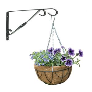 Hanging basket 25 cm met klassieke muurhaak donkergroen en kokos inlegvel - metaal - hangmand set