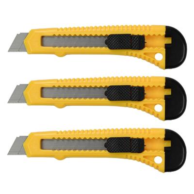 Afbreekmes - 3x - werkmes - snijmes - 18 mm - staal - geel