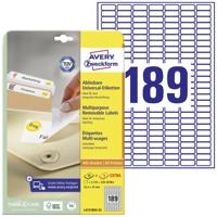 Avery-Zweckform L4731REV-25 Universele etiketten 25.4 x 10 mm Papier Wit 5760 stuk(s) Weer verwijderbaar Inkjet, Laser (zwart/wit), Laser (kleur), Kopiëren