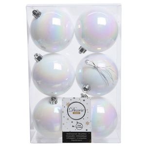 6x Kunststof kerstballen glanzend/mat parelmoer wit 8 cm kerstboom versiering/decoratie - Kerstbal