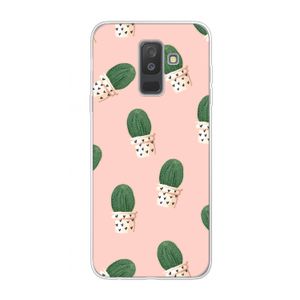 Cactusprint roze: Samsung Galaxy A6 Plus (2018) Transparant Hoesje