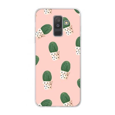 Cactusprint roze: Samsung Galaxy A6 Plus (2018) Transparant Hoesje