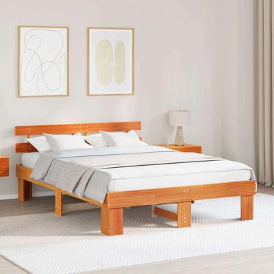 Bedframe met hoofdeinde Bruin 150 x 200 cm Massief grenenhout