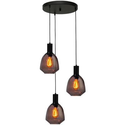 Masterlight 3-lichts vide hanglamp - zwart -Porto met Nicolette red glazen - 2712-05-05-35-3-13