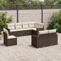 8-delige Loungeset met kussens poly rattan bruin