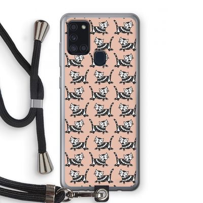 Zwarte poes: Samsung Galaxy A21s Transparant Hoesje met koord