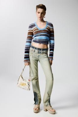 Gestreepte crop trui - BLUE - M