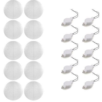 Setje van 10x stuks luxe witte bolvormige party lampionnen 35 cm met lantaarnlampjes