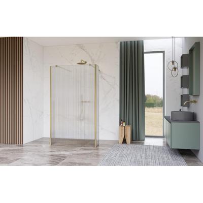 Fortifura Galeria Vrijstaande Inloopdouche - 180x200cm - Helder geribbeld - antikalk - 8mm veiligheidsglas - wandsteunen - Geborsteld Messing PVD (Goud) SW927770 2x/SW797957