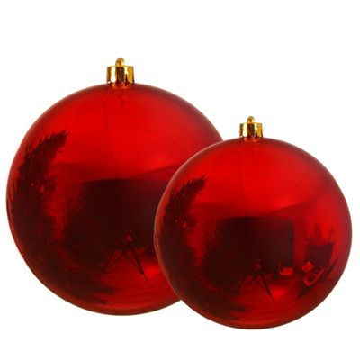 Grote kerstballen 2x stuks rood 14 en 20 cm kunststof Grote kerstballen 2x stuks rood 14 en 20 cm kunststof