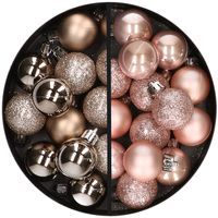 34x stuks kunststof kerstballen champagne en lichtroze 3 cm