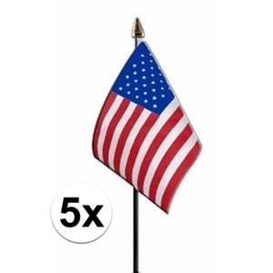 Amerika/USA - 5x - mini vlaggetje van 10 x 15 cm op stokje - Landen vlag - H27 cm