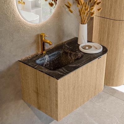 Badmeubel Mondiaz Kurve-Dlux | 75 cm | Meubelkleur Oak | Wastafelkleur Lava | Solid surface | Links spoelbak | 1 kraangat