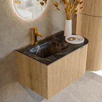 Badmeubel Mondiaz Kurve-Dlux | 75 cm | Meubelkleur Oak | Wastafelkleur Lava | Solid surface | Links spoelbak | 1 kraangat