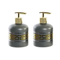 2x stuks zeeppompje/dispenser glas grijs/goud 8 x 14 cm