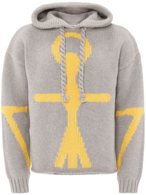 JW Anderson hoodie en maille intarsia à logo Anchor - Gris