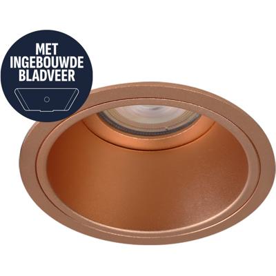 Spot Armatuur GU10 - Pragmi Axis - GU10 Inbouwspot met Bladveren - Rond - Koper - Aluminium - Ø90mm