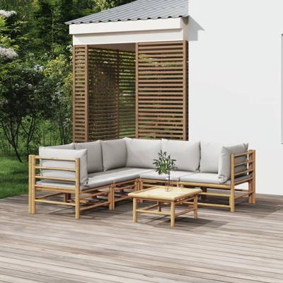 6-delige Loungeset met kussens bamboe lichtgrijs