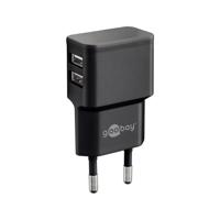 USB-A-adapter - USB-A-lader - 2 poorts - 2400mA - 12W - Zwart