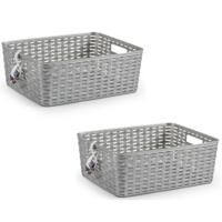 Opbergmand - 2x - Kastmand - rotan kunststof - zilver - 12 Liter - 30 x 37 x 13 cm
