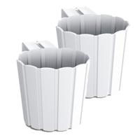 Prosperplast balkon plantenpot - Set van 2x stuks - bloempot met haak - wit - kunststof - D14 cm
