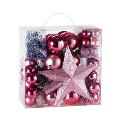 Kerstboomballen kunststof kleur Roze set van 77 stuks