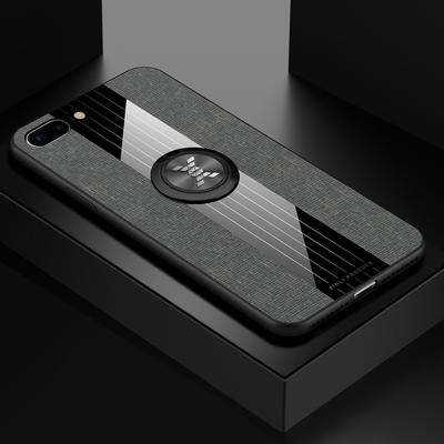 Voor iPhone 8/7 XINLI stiksels doek Textue schokbestendig TPU beschermhoes met ring houder (grijs)