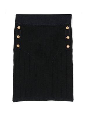 Balmain Kids jupe nervurée à boutons décoratifs - Bleu