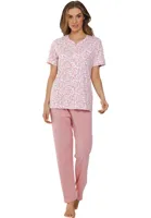 Dames katoenen pyjama korte mouw met knoopsluiting - Roze dames zomer pyjama
