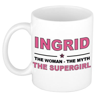 Ingrid cadeau mok - Woman Myth Supergirl - naam koffiemok - 300 ml - collega - moederdag