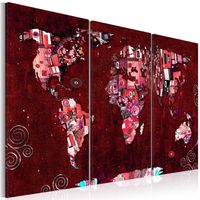 Schilderij - Wereldkaart , Robijnkleurige Wereld , 3 luik - thumbnail