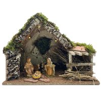 Complete kerststal met Jozef, Maria en Jezus beeldjes 43 x 20 x 29 cm   - - thumbnail