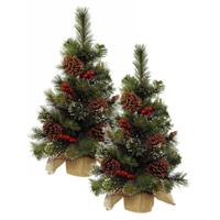 Everlands Ipswich mini kerstboom - 2x - H45 cm - met kerstversiering - kunstboom - klein kerstboompj
