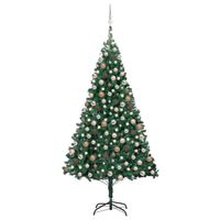 vidaXL Kunstkerstboom met verlichting en kerstballen 210 cm PVC groen - thumbnail