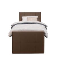 Leen Bakker - Boxspring Met Voetbord Liv Geblokt - 90x200 Cm - Slanke Poot - Stof/Velvet - Bruin