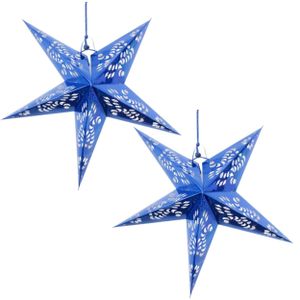 2x Decoratie kerstster lampionnen blauw 60 cm