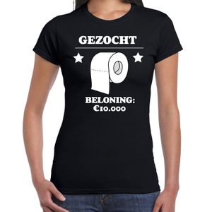 Gezocht WC papier beloning 10.000 euro tekst t-shirt zwart dames