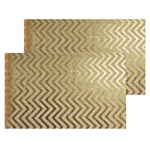 Jute tafelloper - 2x - 28 x 500 cm - beige met gouden visgraat geborduurd