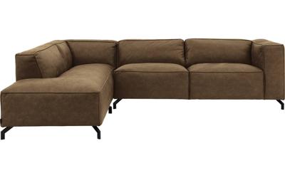 Goossens Bank Calvin groen, micro leer, 3-zits, modern design met ligelement links