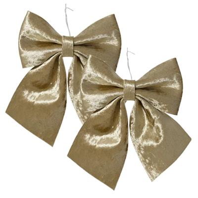 Decoris Kerst strik - 2x - champagne - 20 x 24 cm - polyester - kersthanger strik