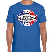 Have fear France is here t-shirt voor Frankrijk supporters blauw voor heren