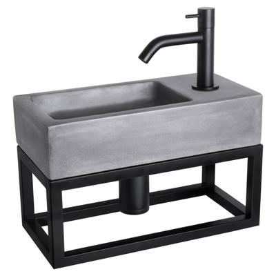 Differnz Ravo fonteinset beton donkergrijs - kraan gebogen - met handdoekrek - 38.5 x 18.5 x 9 cm - mat zwart