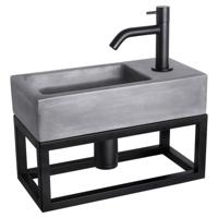 Differnz Ravo fonteinset beton donkergrijs - kraan gebogen - met handdoekrek - 38.5 x 18.5 x 9 cm - mat zwart