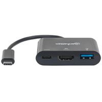 Manhattan 152037 USB / HDMI Adapter [1x USB-C stekker - 1x HDMI-bus, USB 3.2 Gen 1 bus A (USB 3.0), USB-C bus] Zwart UL gecertificeerd 0.08 m - thumbnail