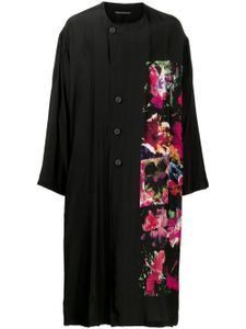 Yohji Yamamoto manteau en soie à fleurs - Noir