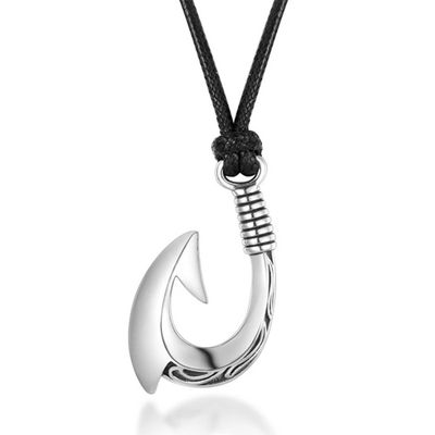 Zwarte Touwketting Heren met Zilverkleurige Vishaak Kettinghanger